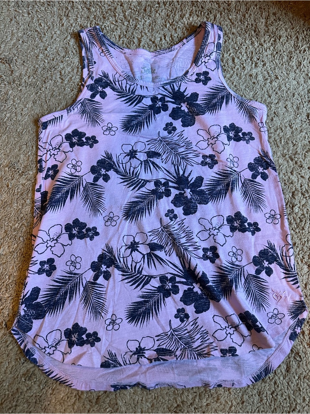 Justice Light Purple  Tank Top with Navy Floral Print Girls Size Large
